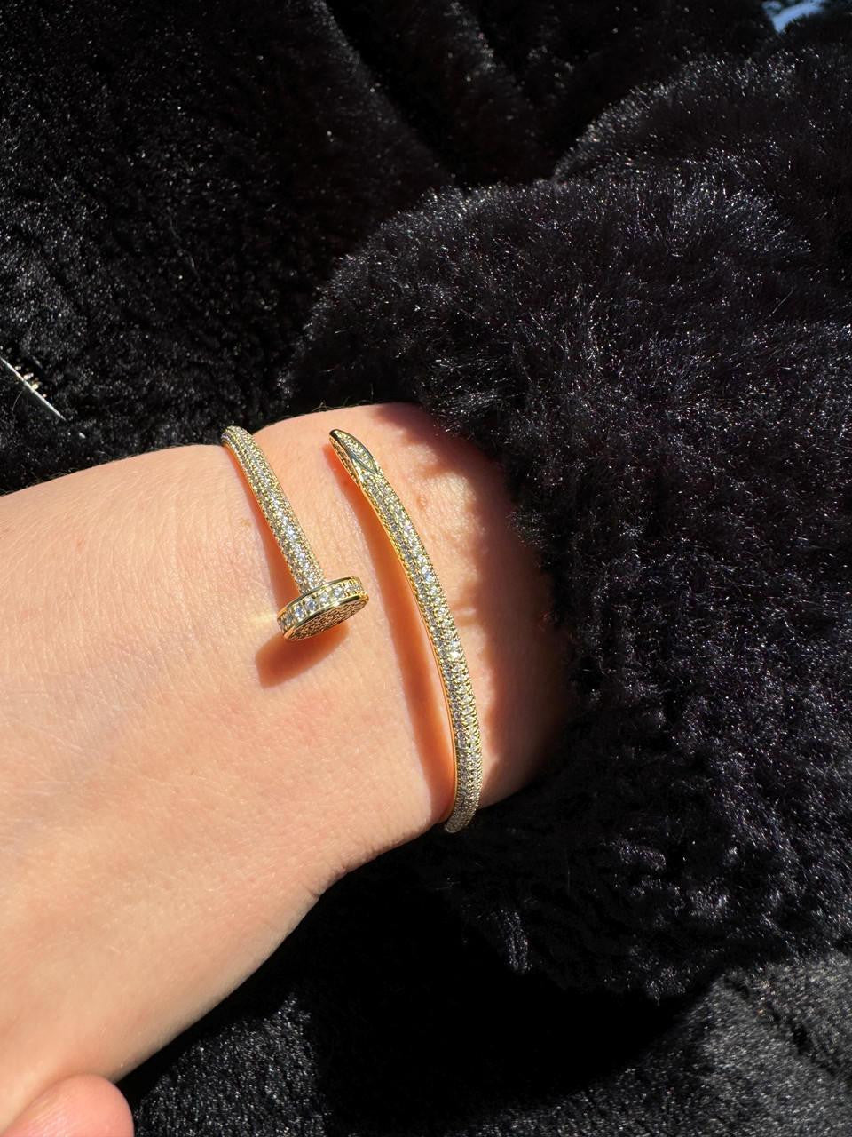MOISSANITE Nail Bangle Bracelet Iced Out  - 14k Gold Vermeil 925 Silver - 6"-7.5"