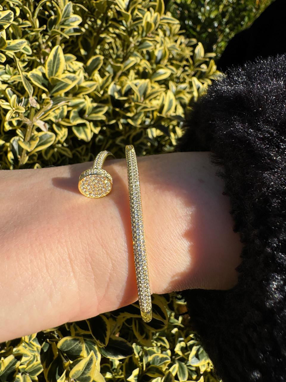 MOISSANITE Nail Bangle Bracelet Iced Out  - 14k Gold Vermeil 925 Silver - 6"-7.5"