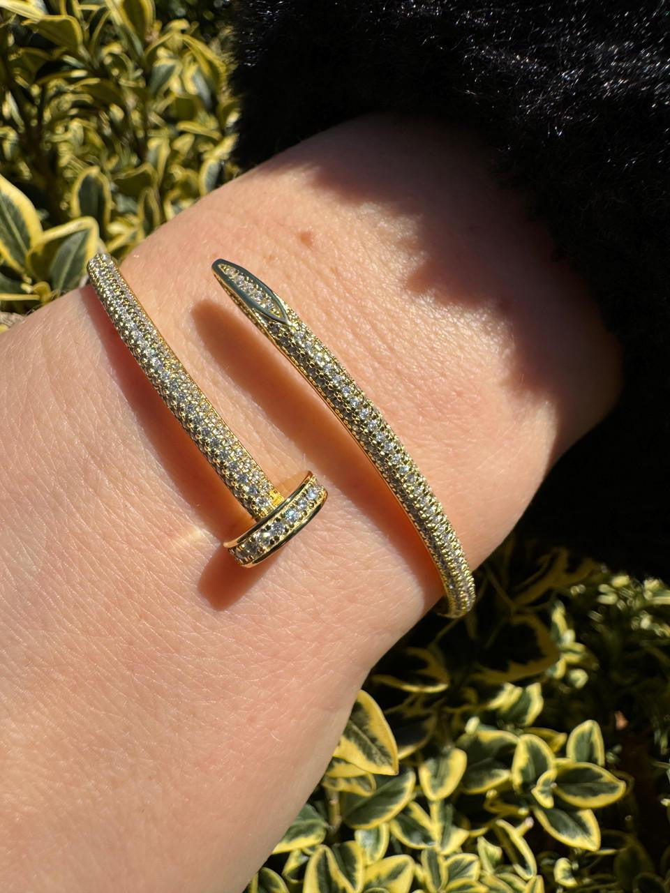 MOISSANITE Nail Bangle Bracelet Iced Out  - 14k Gold Vermeil 925 Silver - 6"-7.5"