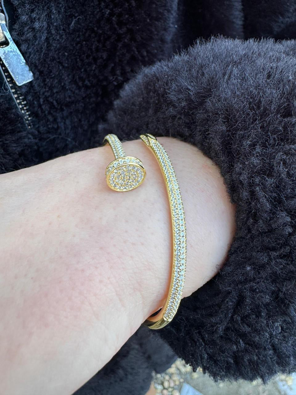 MOISSANITE Nail Bangle Bracelet Iced Out  - 14k Gold Vermeil 925 Silver - 6"-7.5"