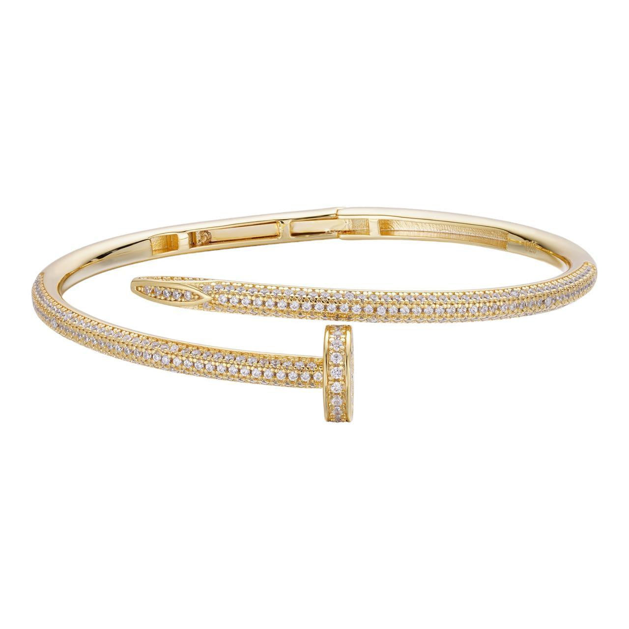 MOISSANITE Nail Bangle Bracelet Iced Out  - 14k Gold Vermeil 925 Silver - 6"-7.5"