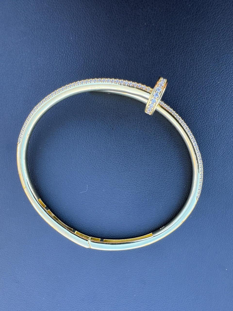 MOISSANITE Nail Bangle Bracelet Iced Out  - 14k Gold Vermeil 925 Silver - 6"-7.5"
