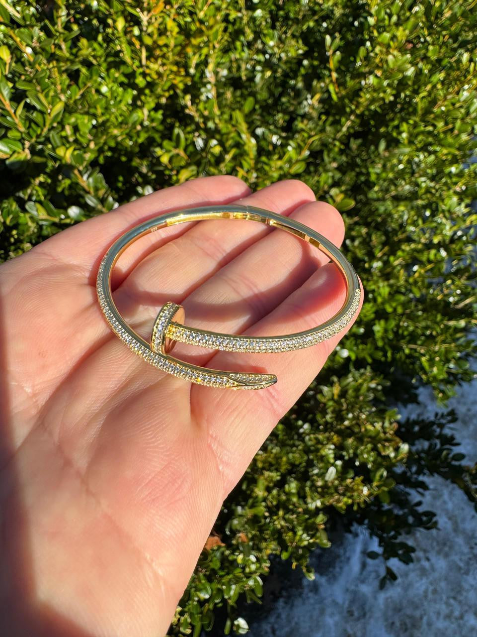 MOISSANITE Nail Bangle Bracelet Iced Out  - 14k Gold Vermeil 925 Silver - 6"-7.5"