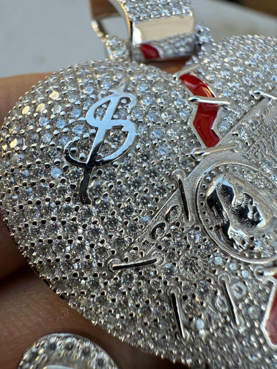 MOISSANITE No Love Broken Heart "CASH ONLY" Hip Hop Pendant - 14k Gold Vermeil Or 925 Silver - Large 3"