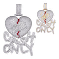 MOISSANITE No Love Broken Heart "CASH ONLY" Hip Hop Pendant - 14k Gold Vermeil Or 925 Silver - Large 3"