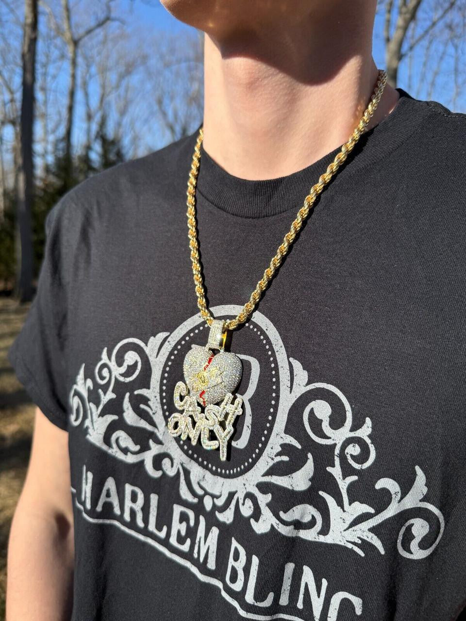 MOISSANITE No Love Broken Heart "CASH ONLY" Hip Hop Pendant - 14k Gold Vermeil Or 925 Silver - Large 3"
