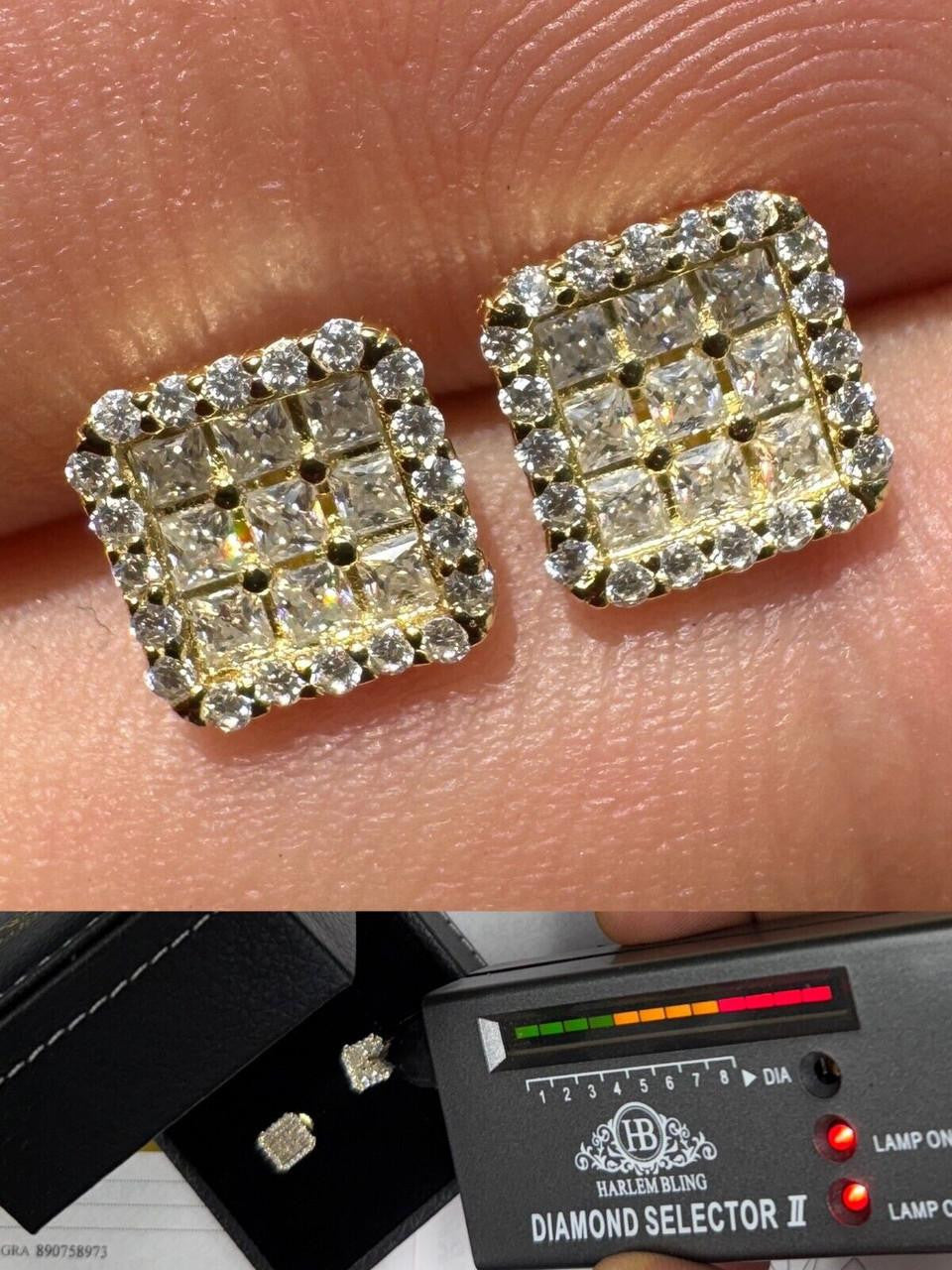 MOISSANITE Northern Ice Cartel Iced Out Earrings - 14k Gold Vermeil 925 Silver - 7mm