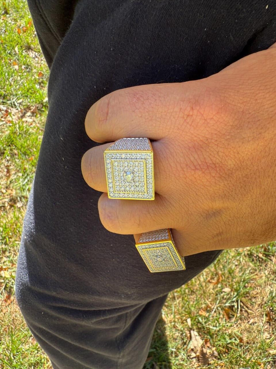 MOISSANITE Old School Square Cluster Iced Out Ring - 14k Gold Vermeil 925 Silver