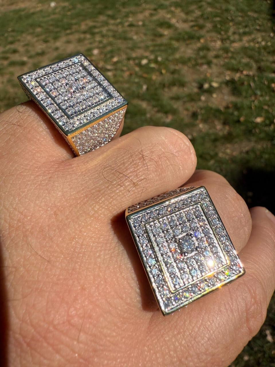 MOISSANITE Old School Square Cluster Iced Out Ring - 14k Gold Vermeil 925 Silver