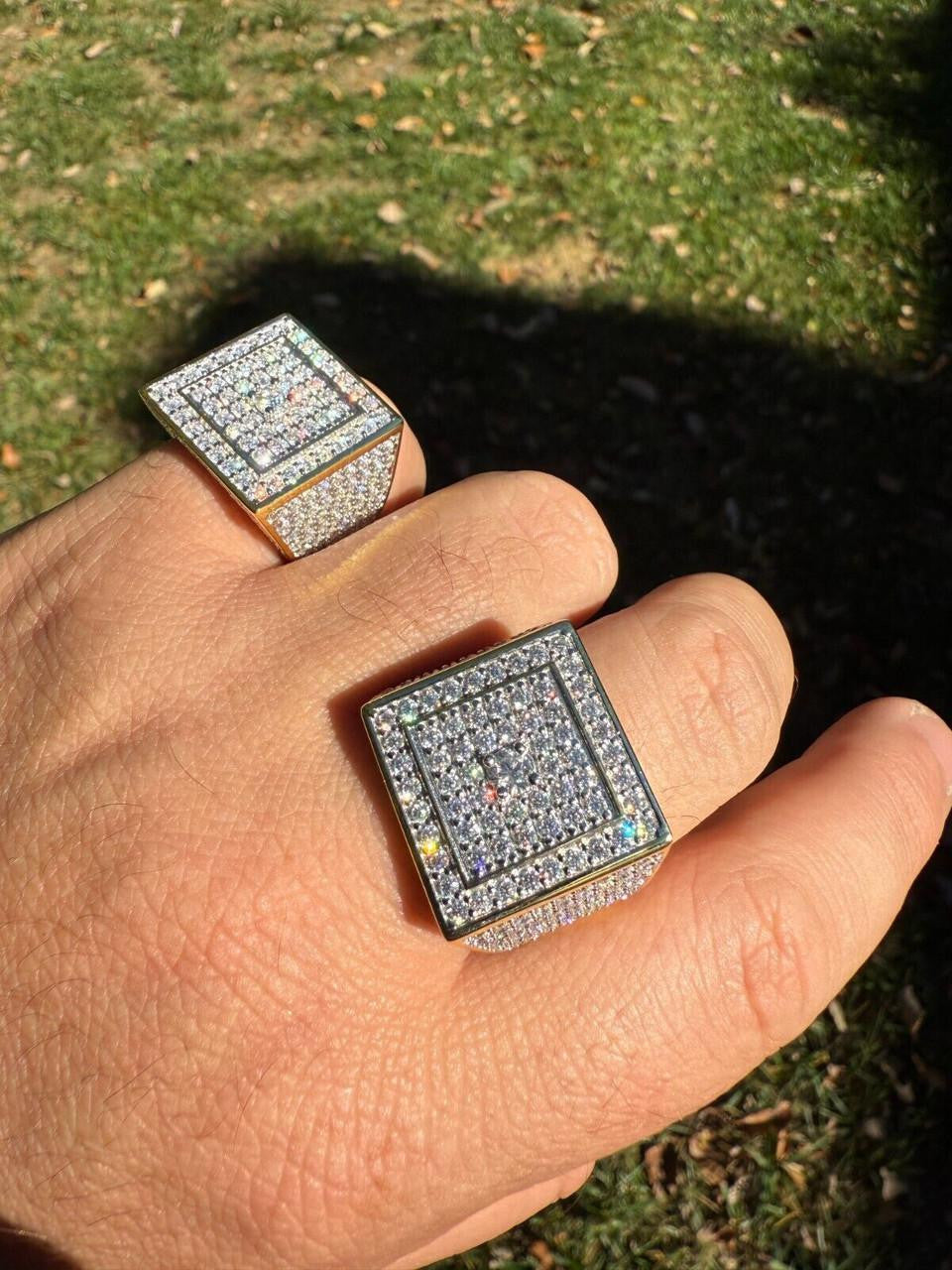 MOISSANITE Old School Square Cluster Iced Out Ring - 14k Gold Vermeil 925 Silver
