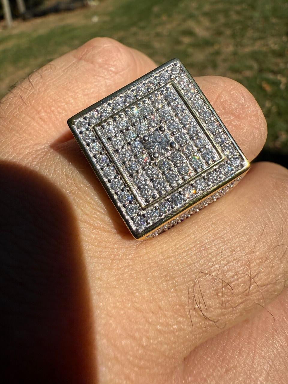 MOISSANITE Old School Square Cluster Iced Out Ring - 14k Gold Vermeil 925 Silver
