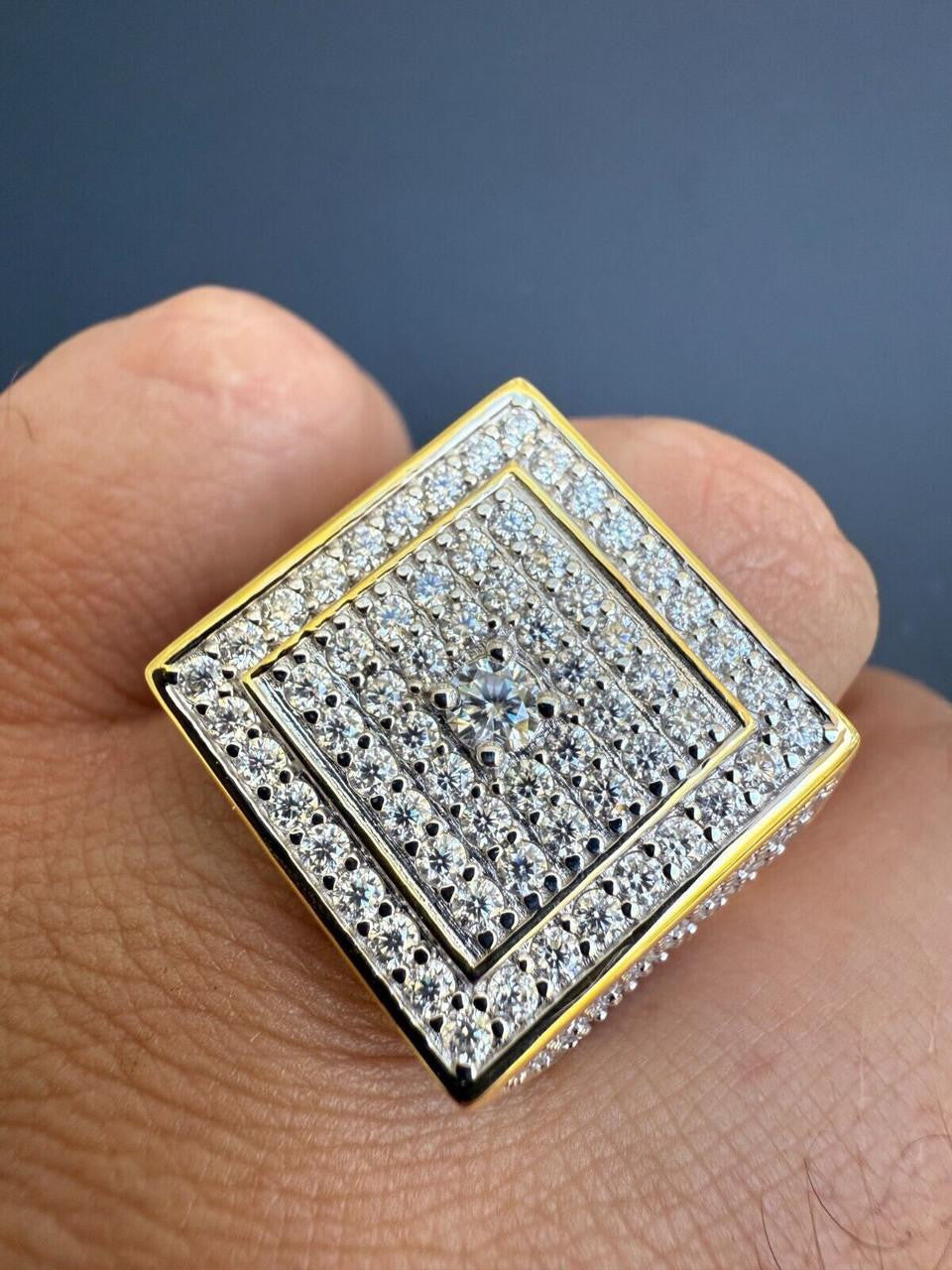 MOISSANITE Old School Square Cluster Iced Out Ring - 14k Gold Vermeil 925 Silver