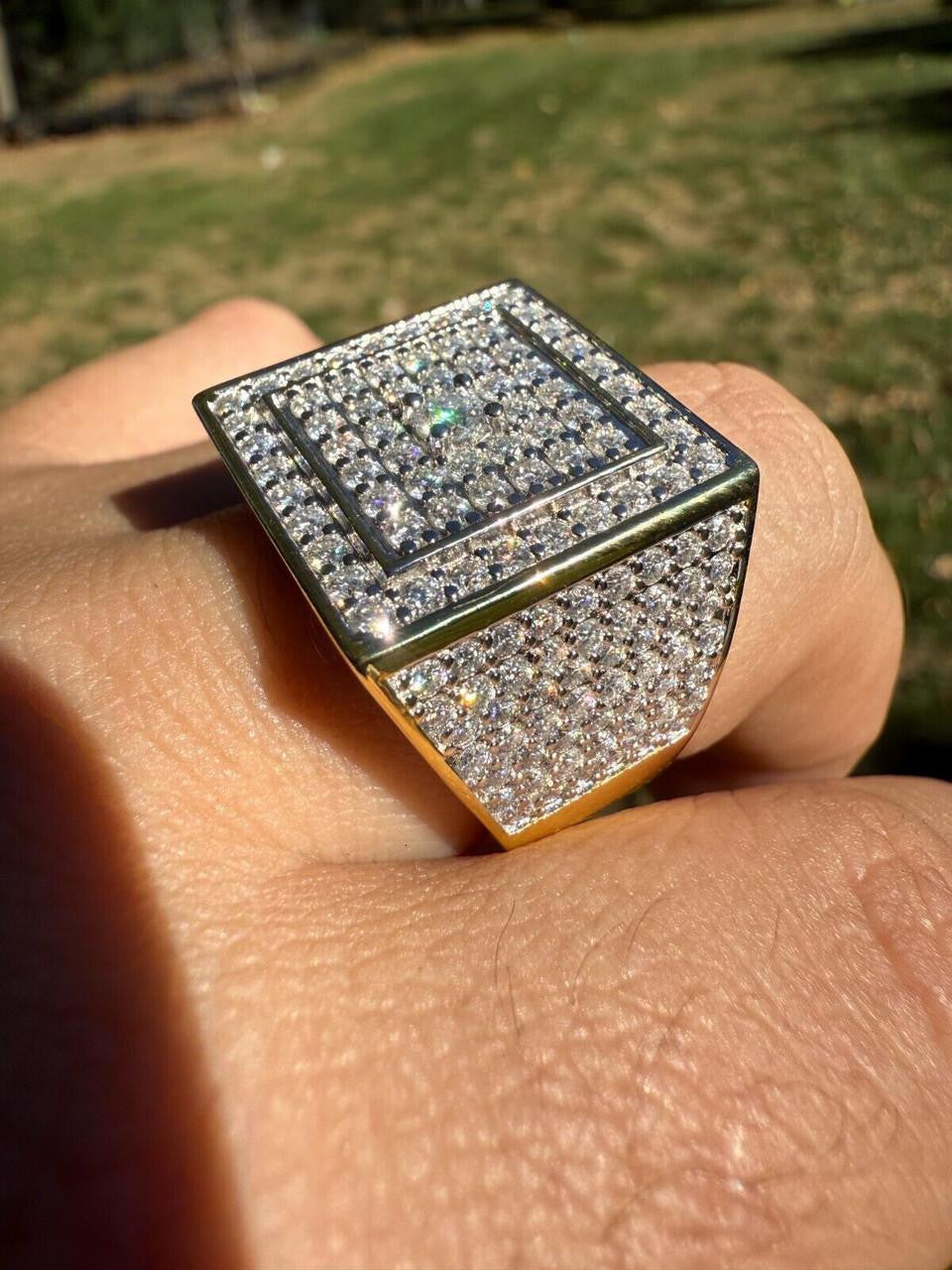 MOISSANITE Old School Square Cluster Iced Out Ring - 14k Gold Vermeil 925 Silver