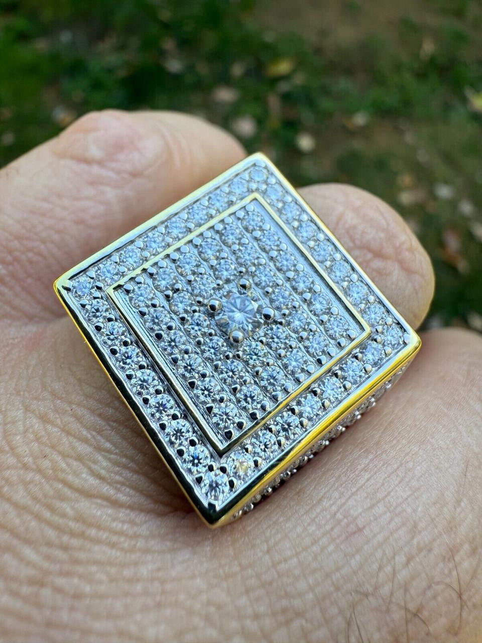MOISSANITE Old School Square Cluster Iced Out Ring - 14k Gold Vermeil 925 Silver