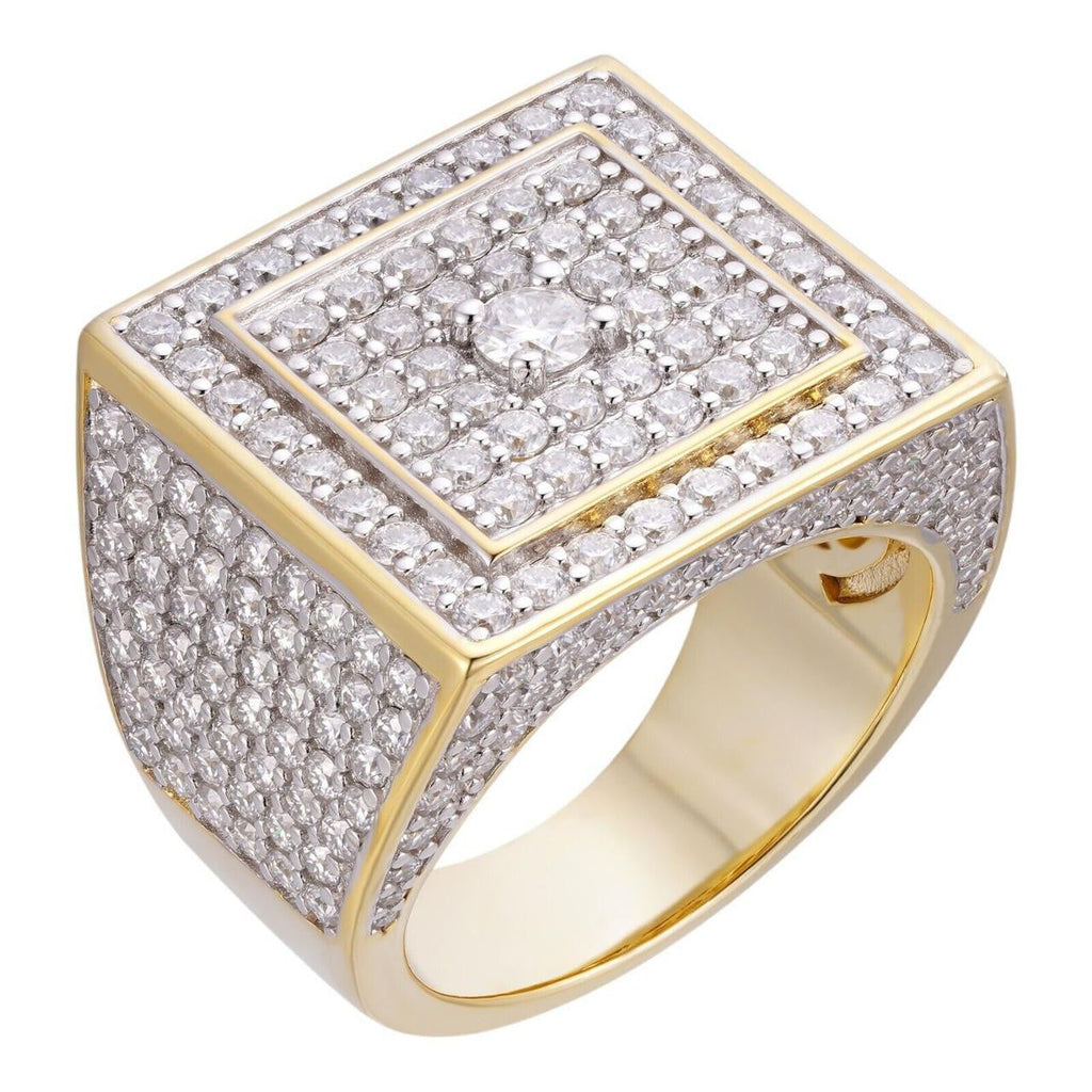 MOISSANITE Old School Square Cluster Iced Out Ring - 14k Gold Vermeil 925 Silver