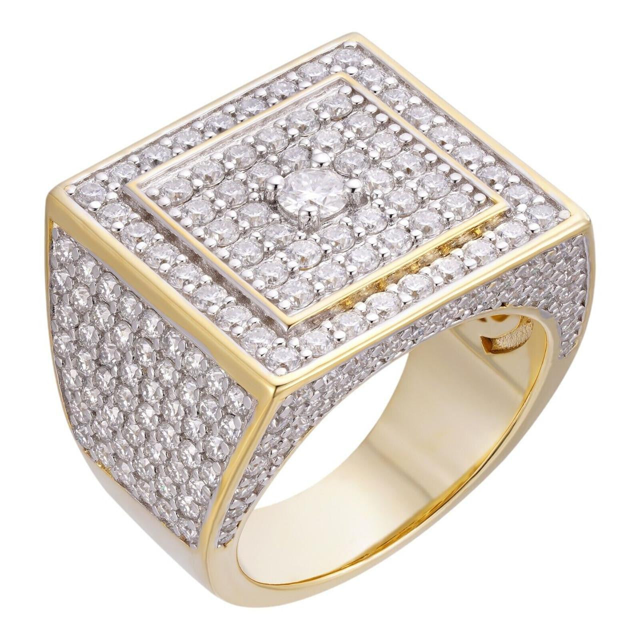 MOISSANITE Old School Square Cluster Iced Out Ring - 14k Gold Vermeil 925 Silver
