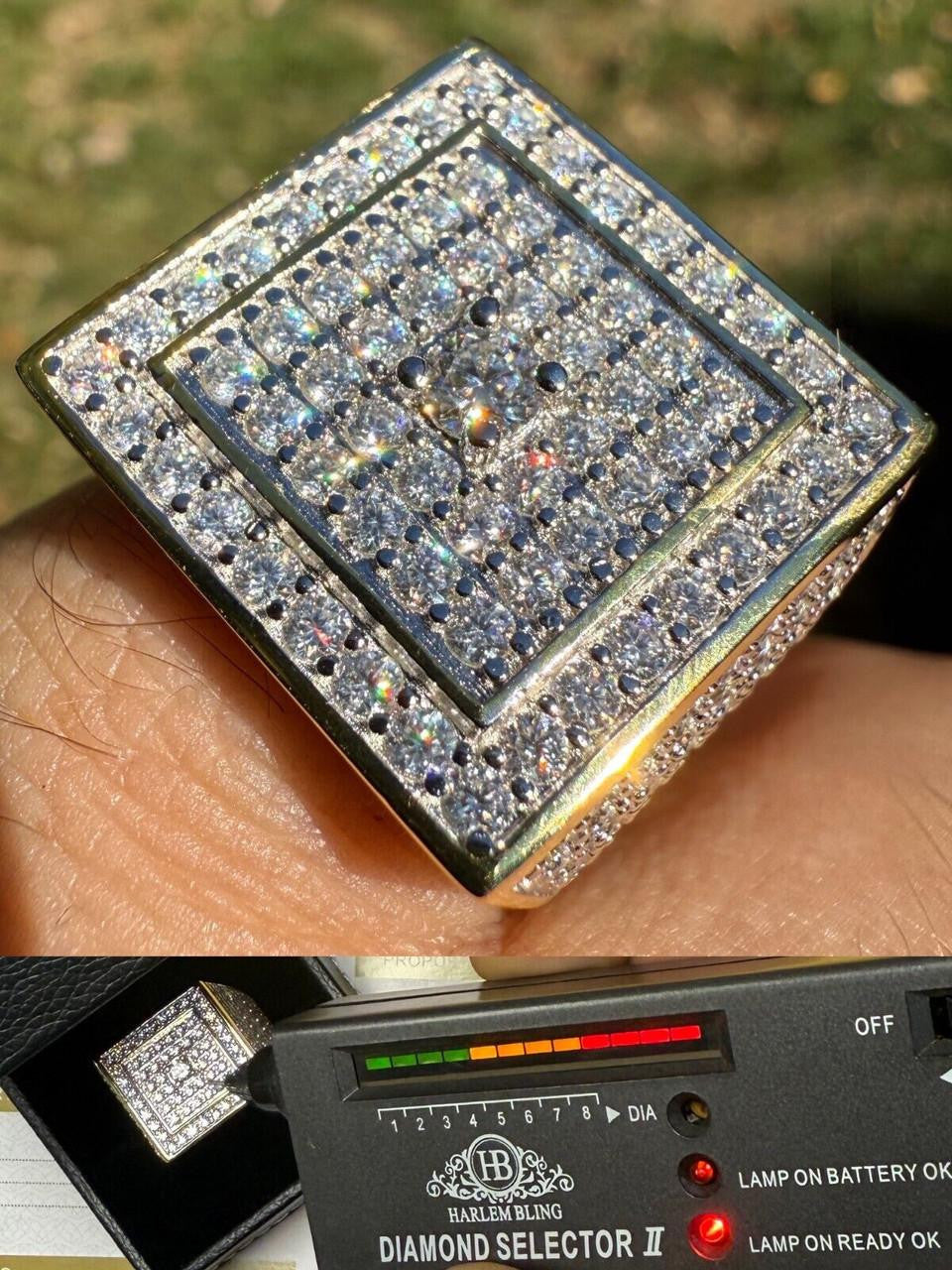 MOISSANITE Old School Square Cluster Iced Out Ring - 14k Gold Vermeil 925 Silver
