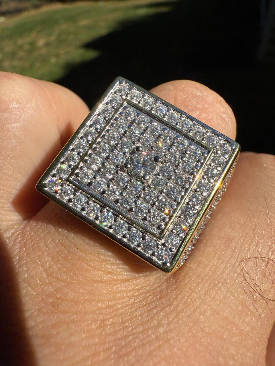 MOISSANITE Old School Square Cluster Iced Out Ring - 14k Gold Vermeil 925 Silver