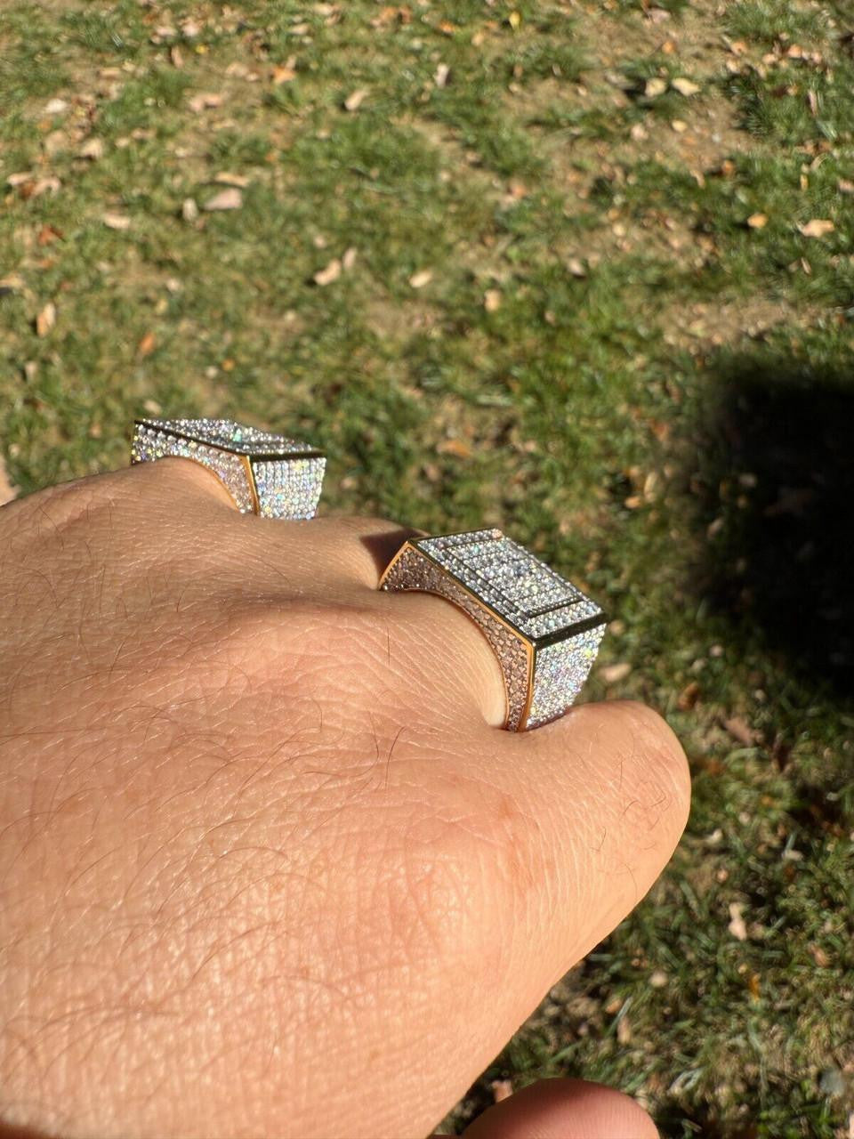 MOISSANITE Old School Square Cluster Iced Out Ring - 14k Gold Vermeil 925 Silver