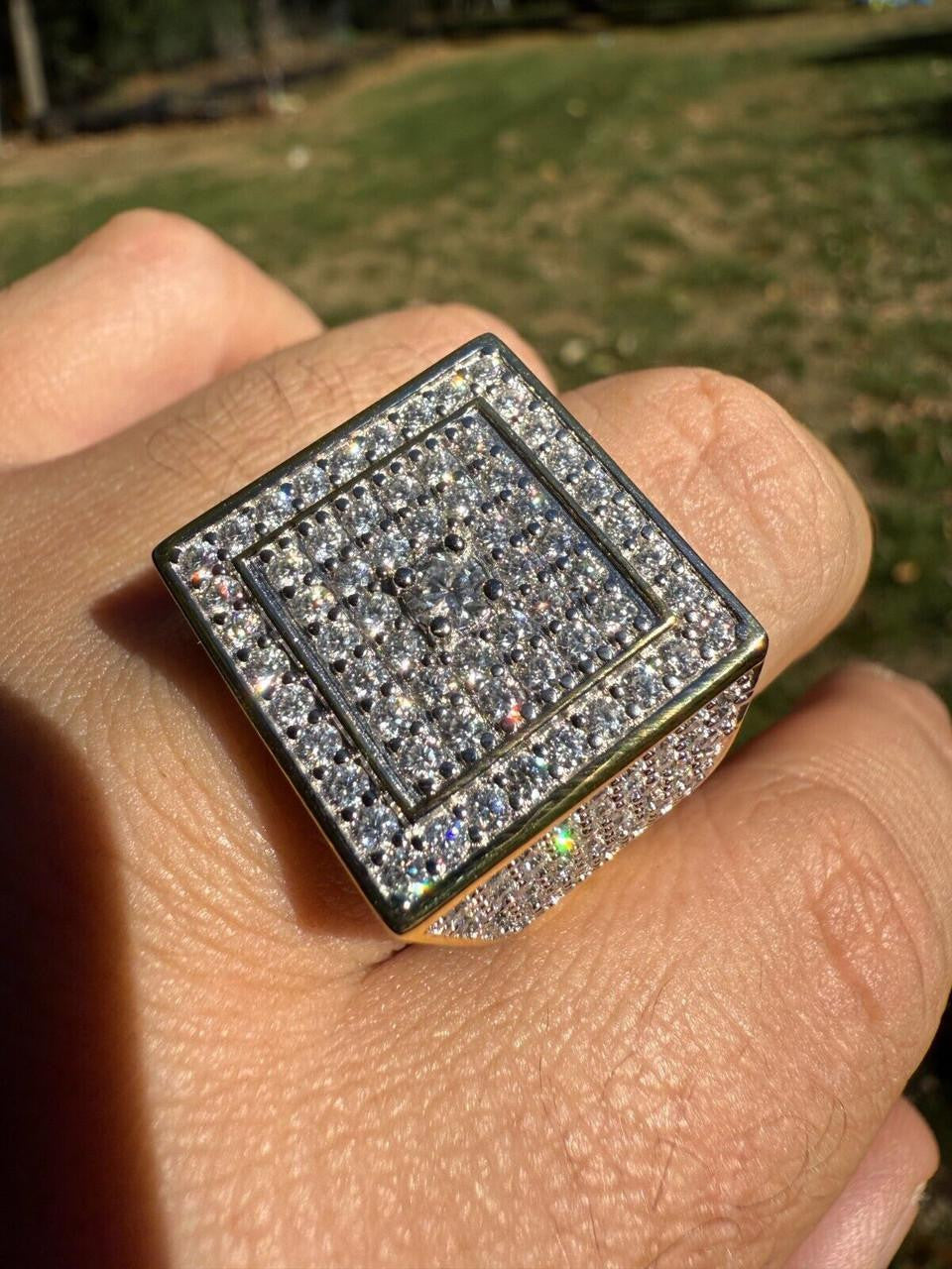 MOISSANITE Old School Square Cluster Iced Out Ring - 14k Gold Vermeil 925 Silver