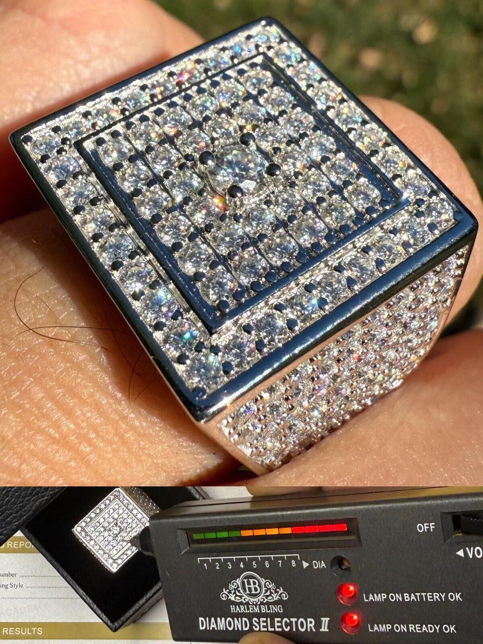 MOISSANITE Old School Square Cluster Iced Out Ring - 925 Silver