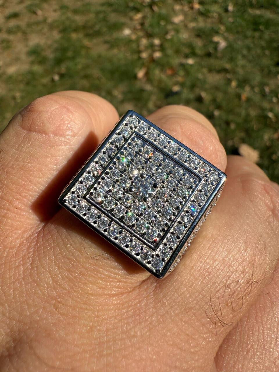 MOISSANITE Old School Square Cluster Iced Out Ring - 925 Silver