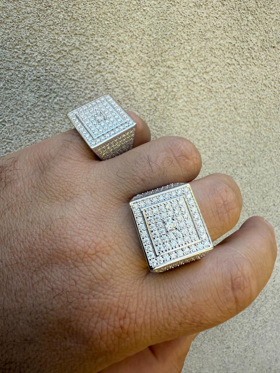 MOISSANITE Old School Square Cluster Iced Out Ring - 925 Silver