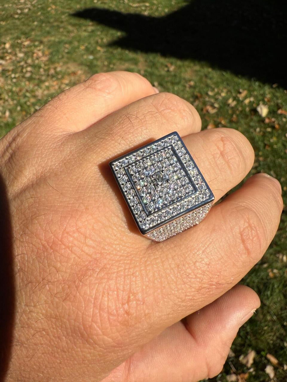 MOISSANITE Old School Square Cluster Iced Out Ring - 925 Silver