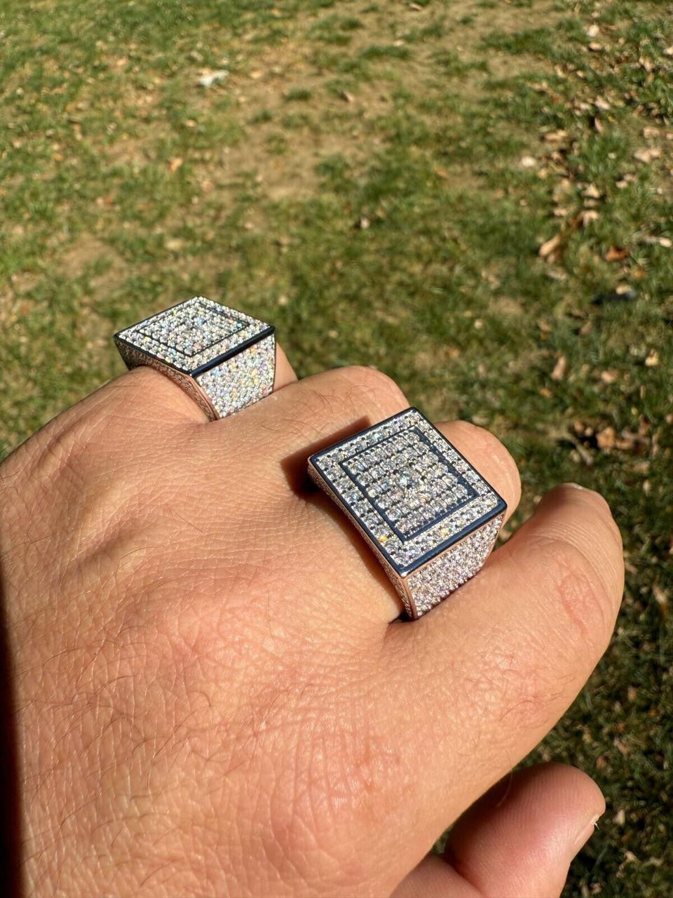 MOISSANITE Old School Square Cluster Iced Out Ring - 925 Silver
