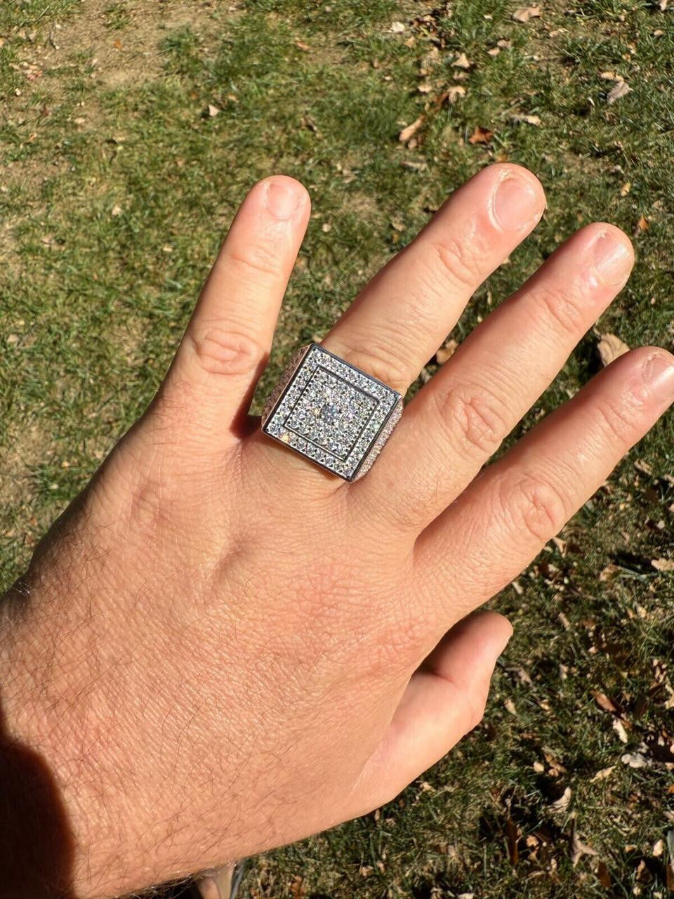 MOISSANITE Old School Square Cluster Iced Out Ring - 925 Silver