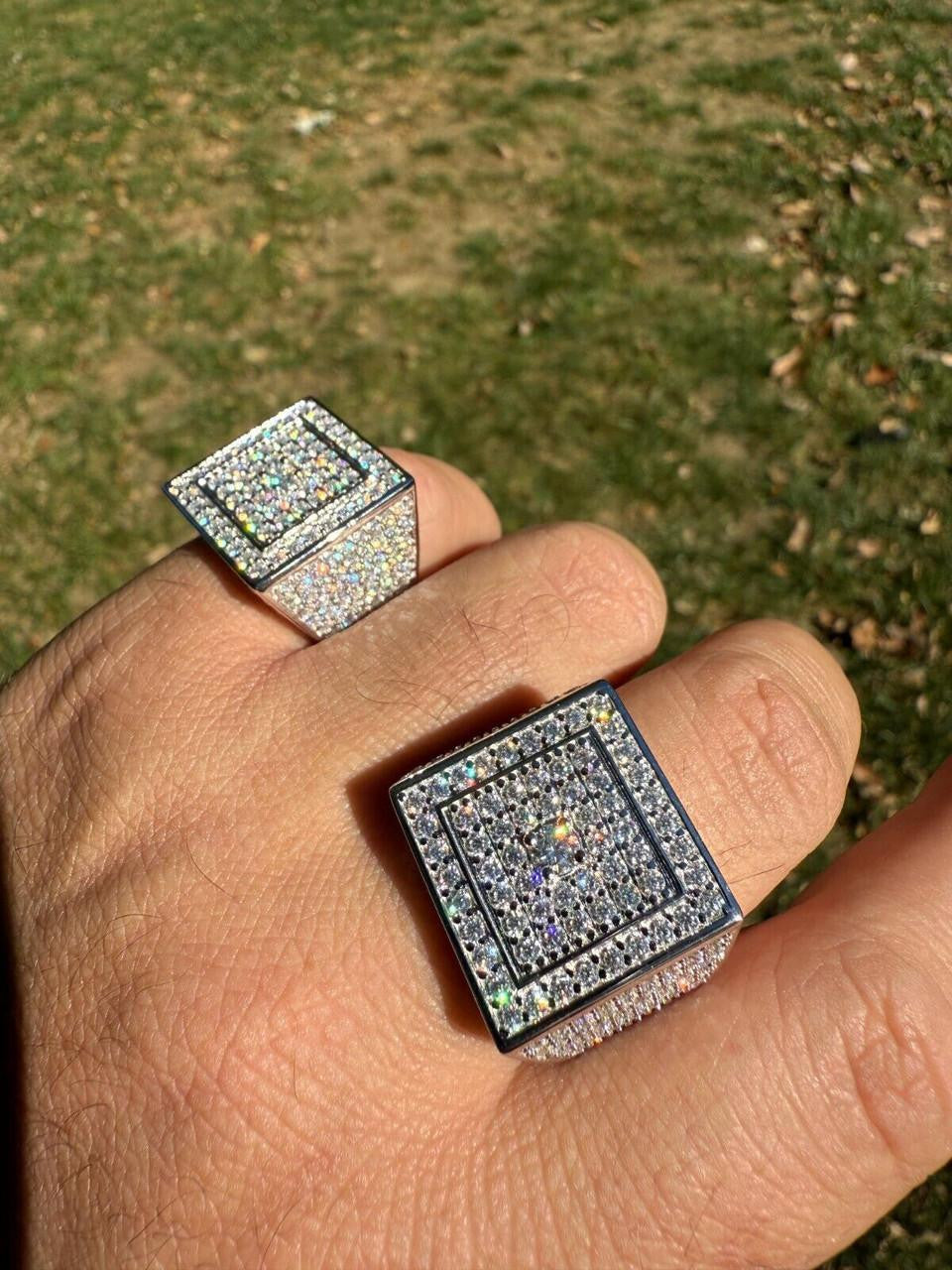 MOISSANITE Old School Square Cluster Iced Out Ring - 925 Silver