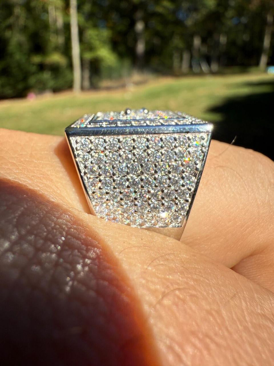 MOISSANITE Old School Square Cluster Iced Out Ring - 925 Silver
