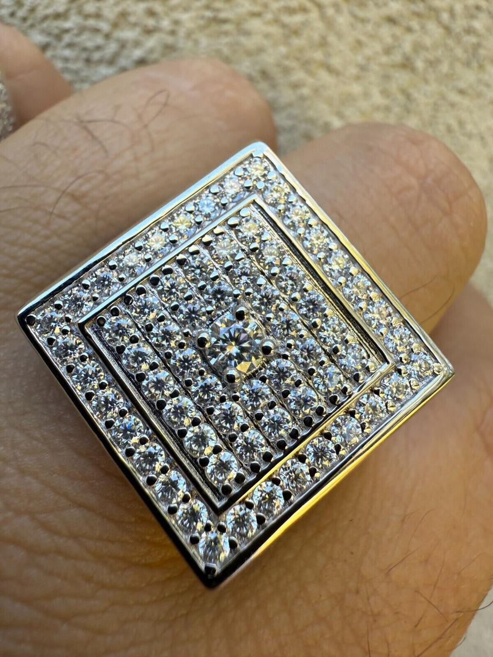 MOISSANITE Old School Square Cluster Iced Out Ring - 925 Silver