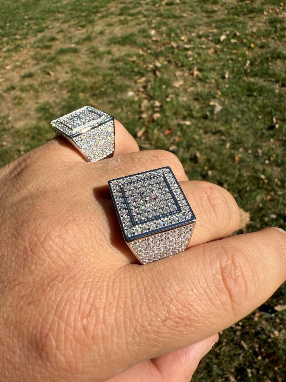 MOISSANITE Old School Square Cluster Iced Out Ring - 925 Silver