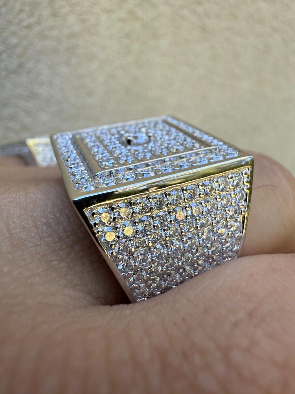 MOISSANITE Old School Square Cluster Iced Out Ring - 925 Silver