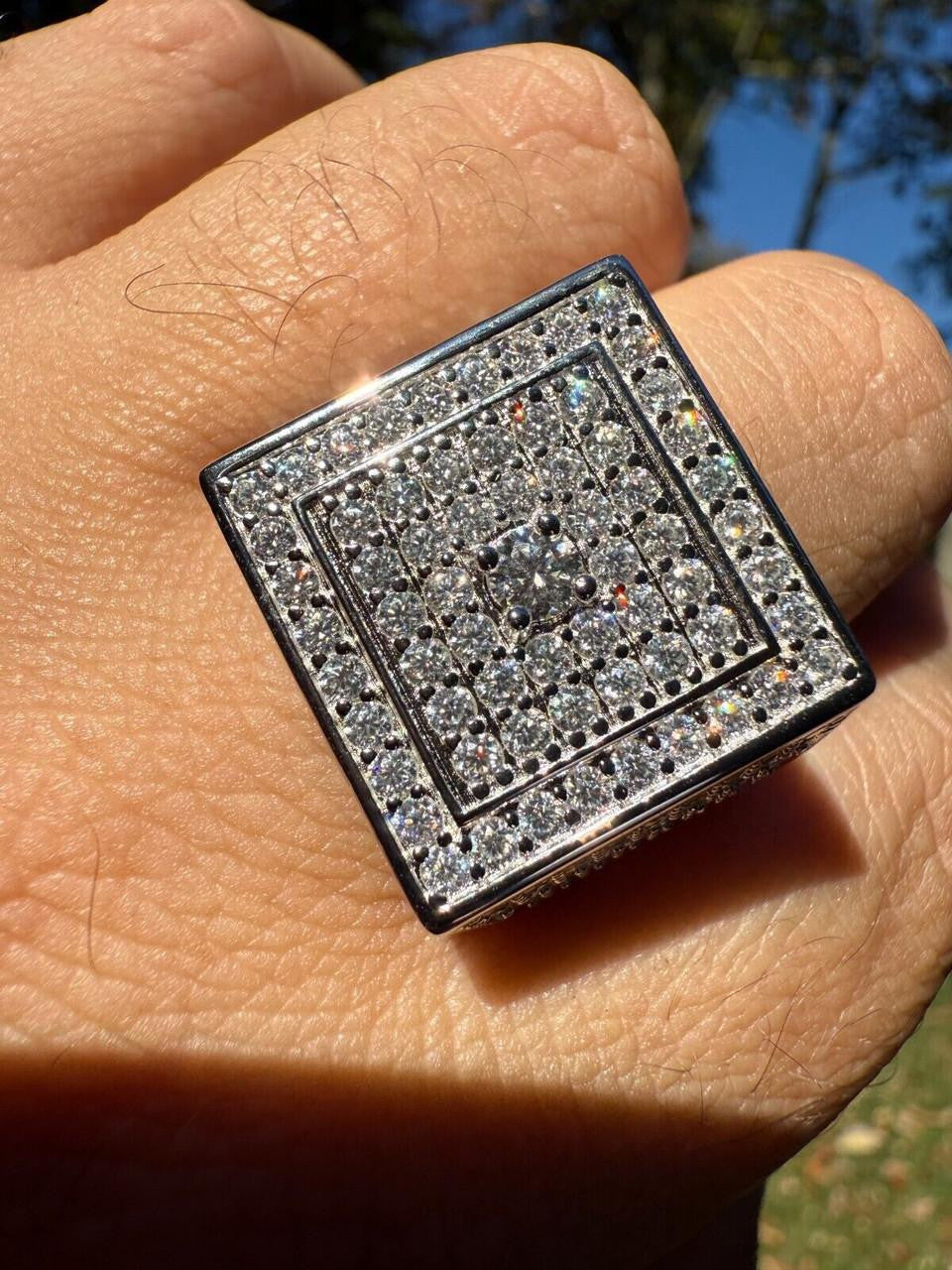 MOISSANITE Old School Square Cluster Iced Out Ring - 925 Silver