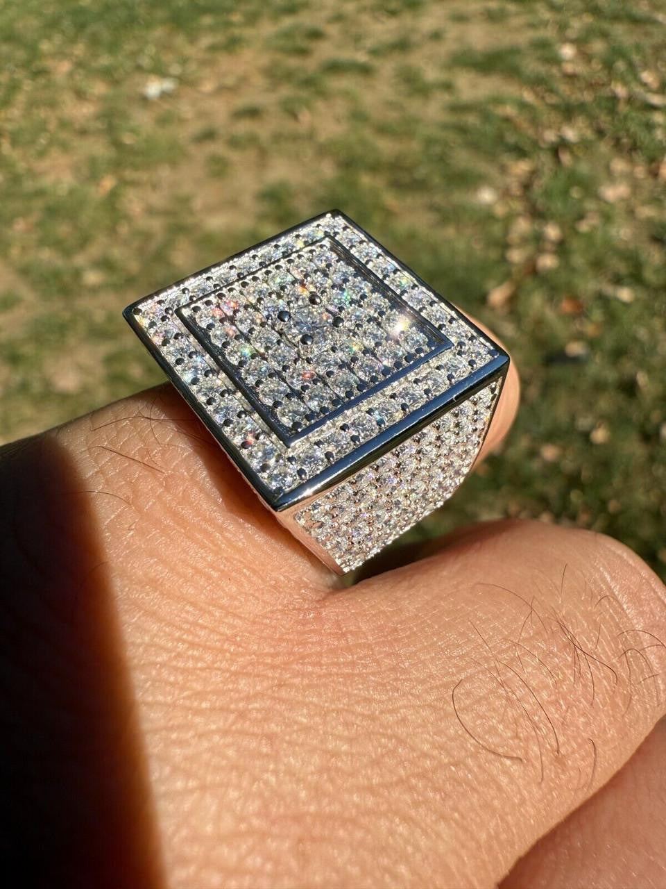 MOISSANITE Old School Square Cluster Iced Out Ring - 925 Silver
