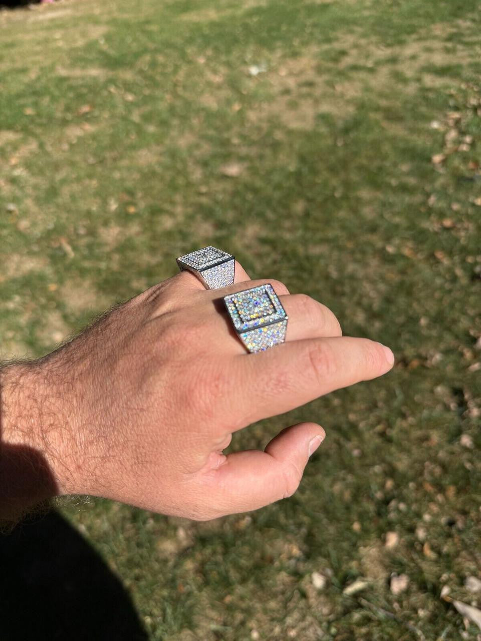 MOISSANITE Old School Square Cluster Iced Out Ring - 925 Silver