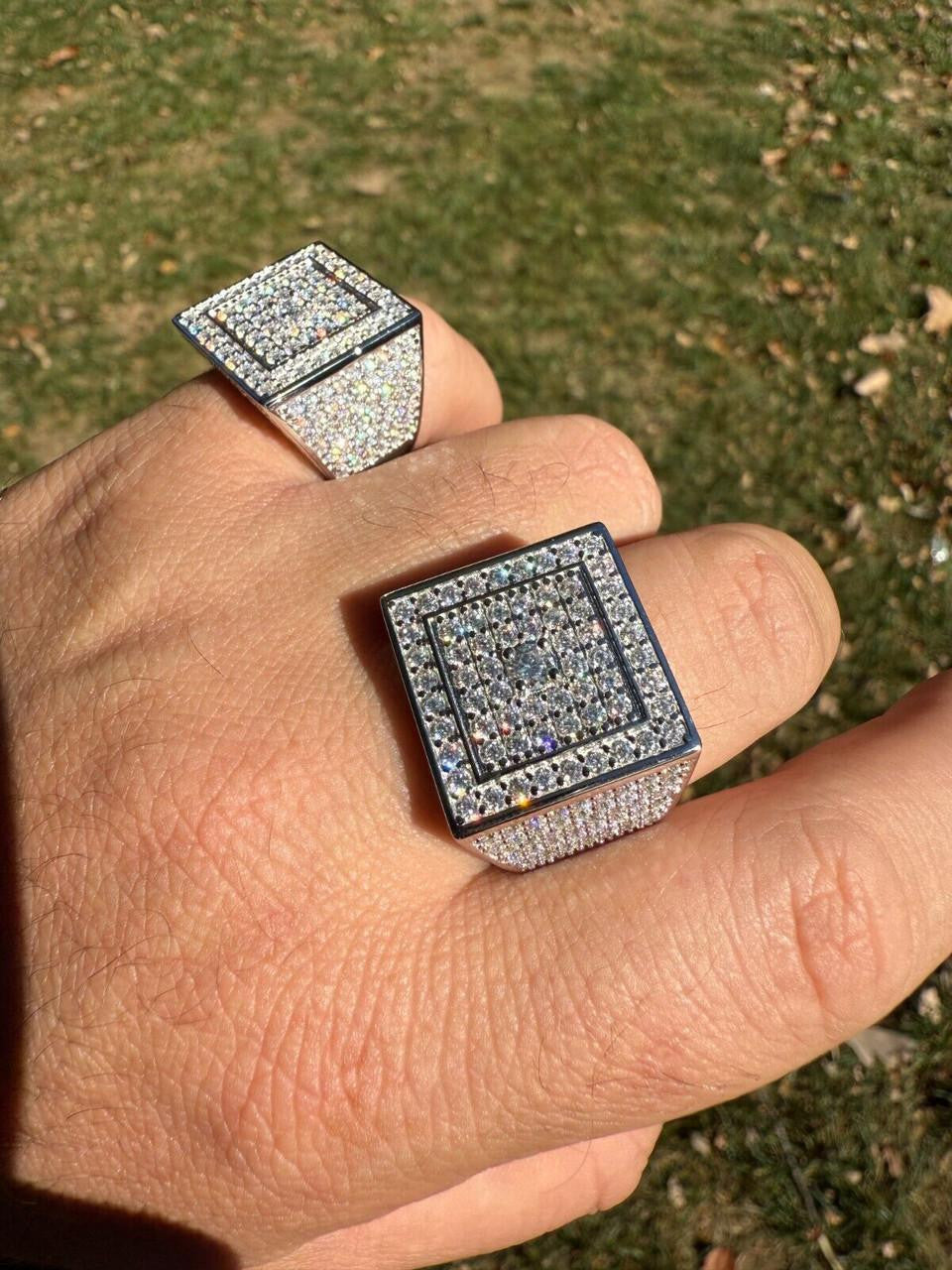 MOISSANITE Old School Square Cluster Iced Out Ring - 925 Silver