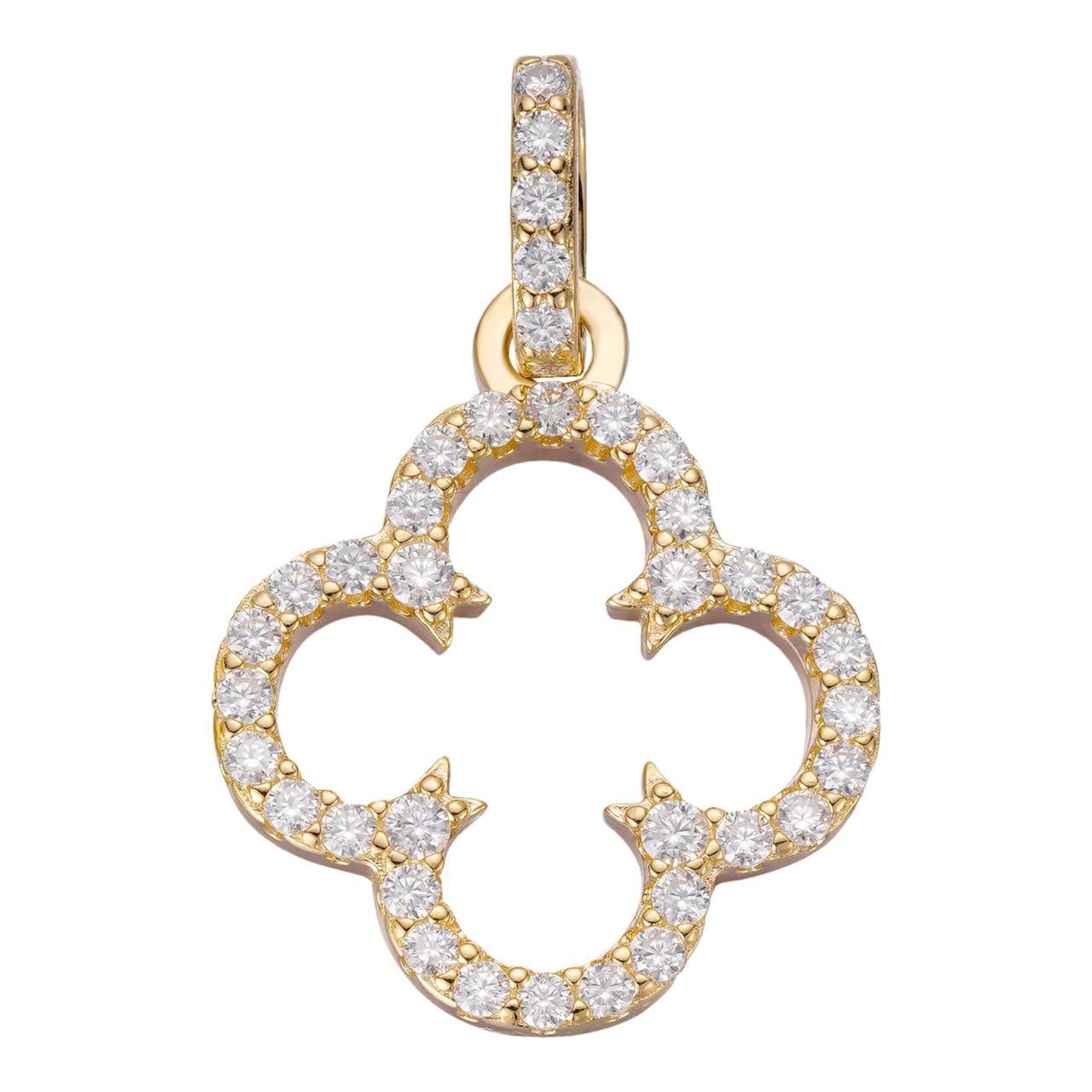 MOISSANITE Open Clover Flower Pendant - 14k Gold Vermeil 925 Silver - 3 Sizes 0.75"-1.5"