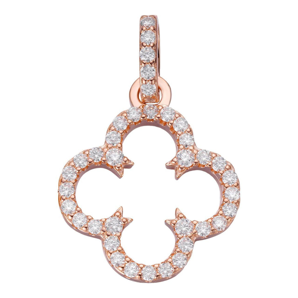 MOISSANITE Open Clover Flower Pendant - 14k Rose Vermeil 925 Silver - 3 Sizes 0.75"-1.5"