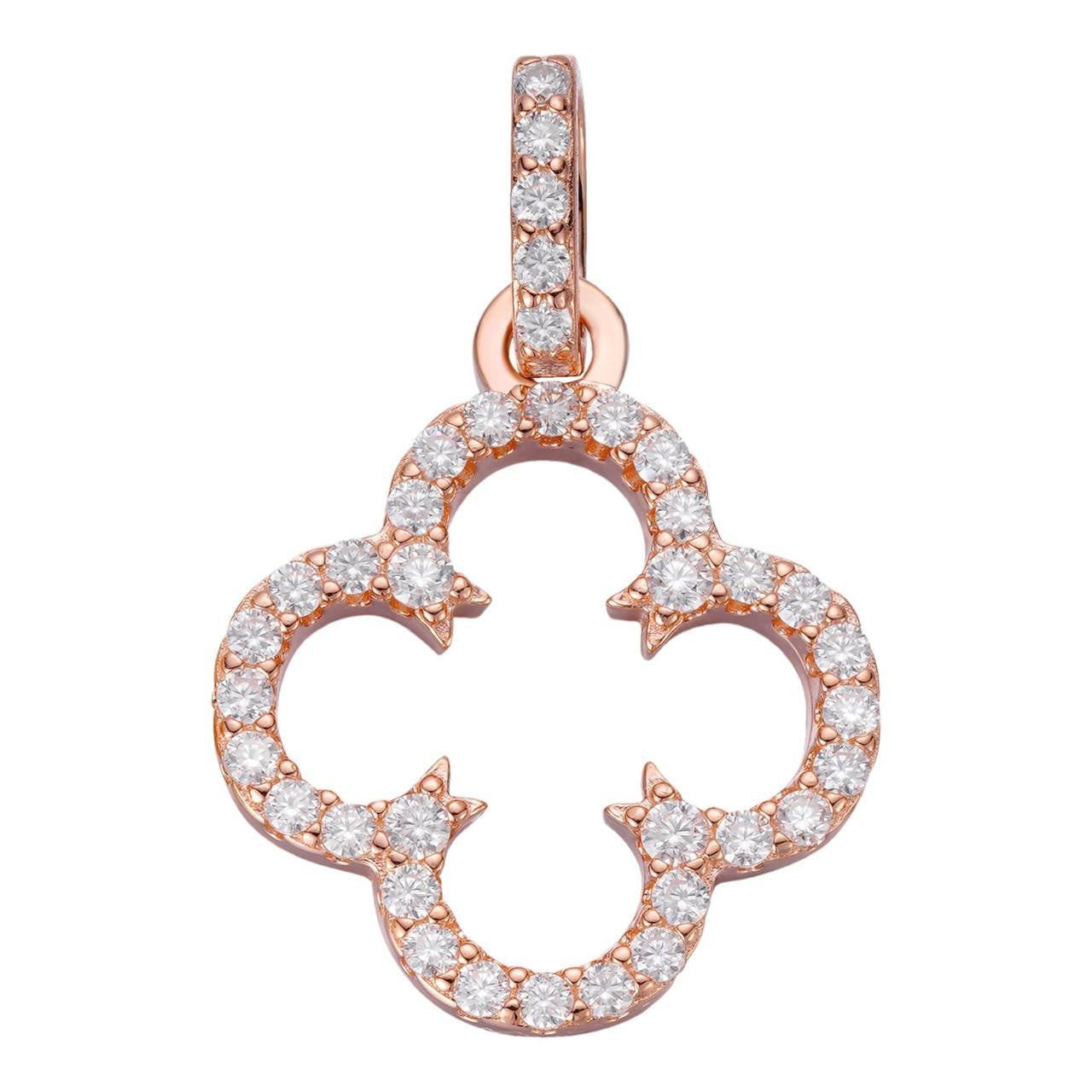 MOISSANITE Open Clover Flower Pendant - 14k Rose Vermeil 925 Silver - 3 Sizes 0.75"-1.5"