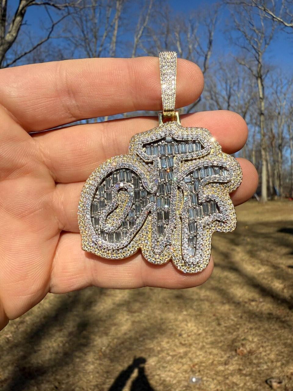 MOISSANITE OTF "Only The Family" Hip Hop Pendant - 14k Gold Vermeil Or 925 Silver - Large 2.75"