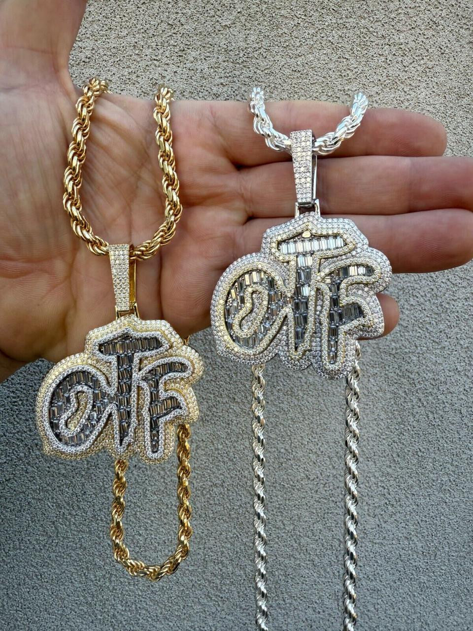 MOISSANITE OTF "Only The Family" Hip Hop Pendant - 14k Gold Vermeil Or 925 Silver - Large 2.75"