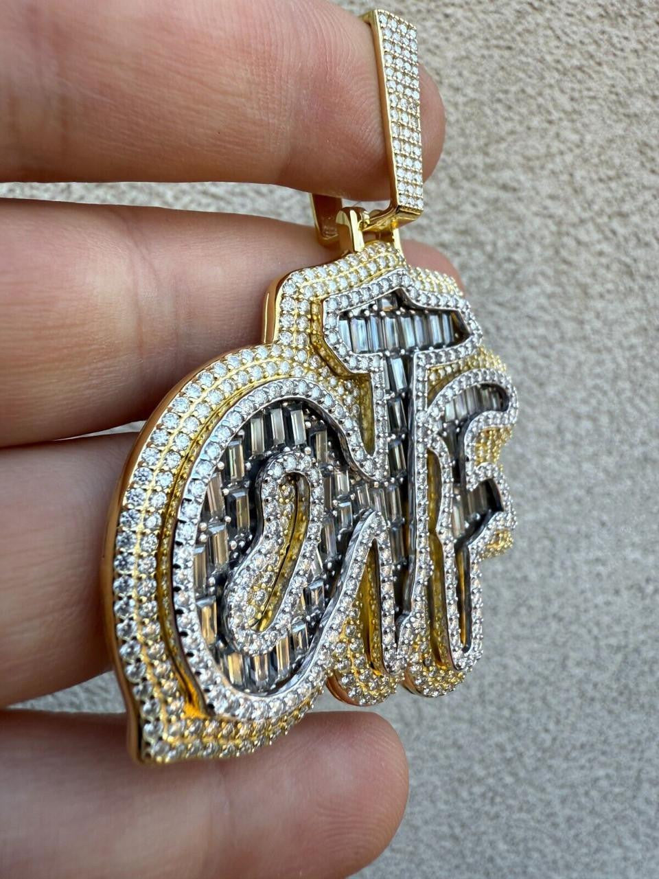 MOISSANITE OTF "Only The Family" Hip Hop Pendant - 14k Gold Vermeil Or 925 Silver - Large 2.75"