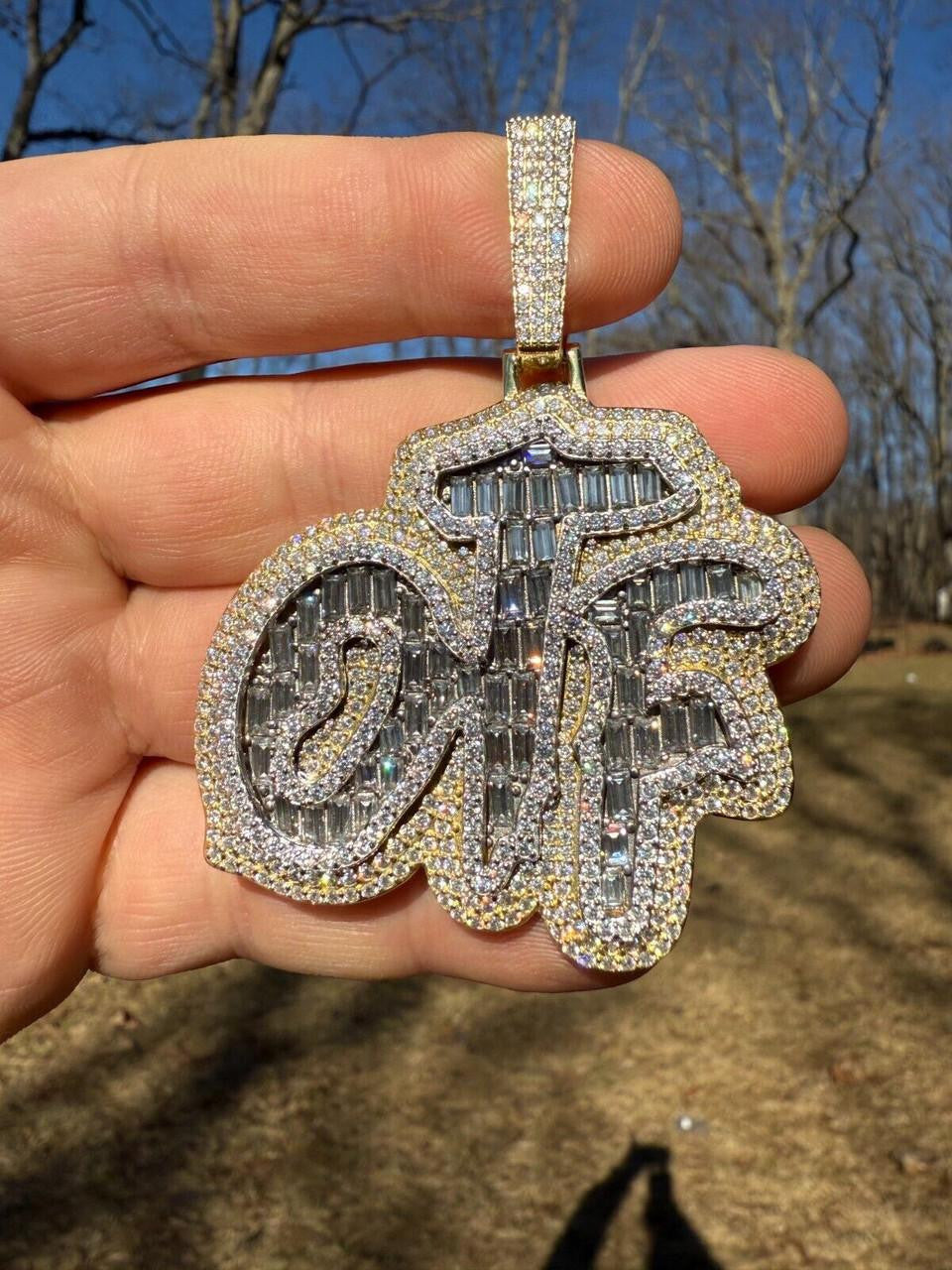 MOISSANITE OTF "Only The Family" Hip Hop Pendant - 14k Gold Vermeil Or 925 Silver - Large 2.75"