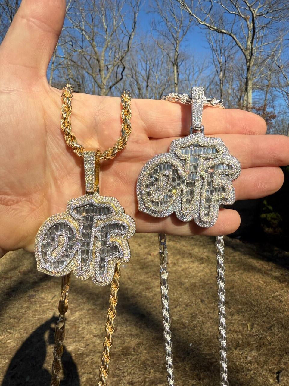 MOISSANITE OTF "Only The Family" Hip Hop Pendant - 14k Gold Vermeil Or 925 Silver - Large 2.75"