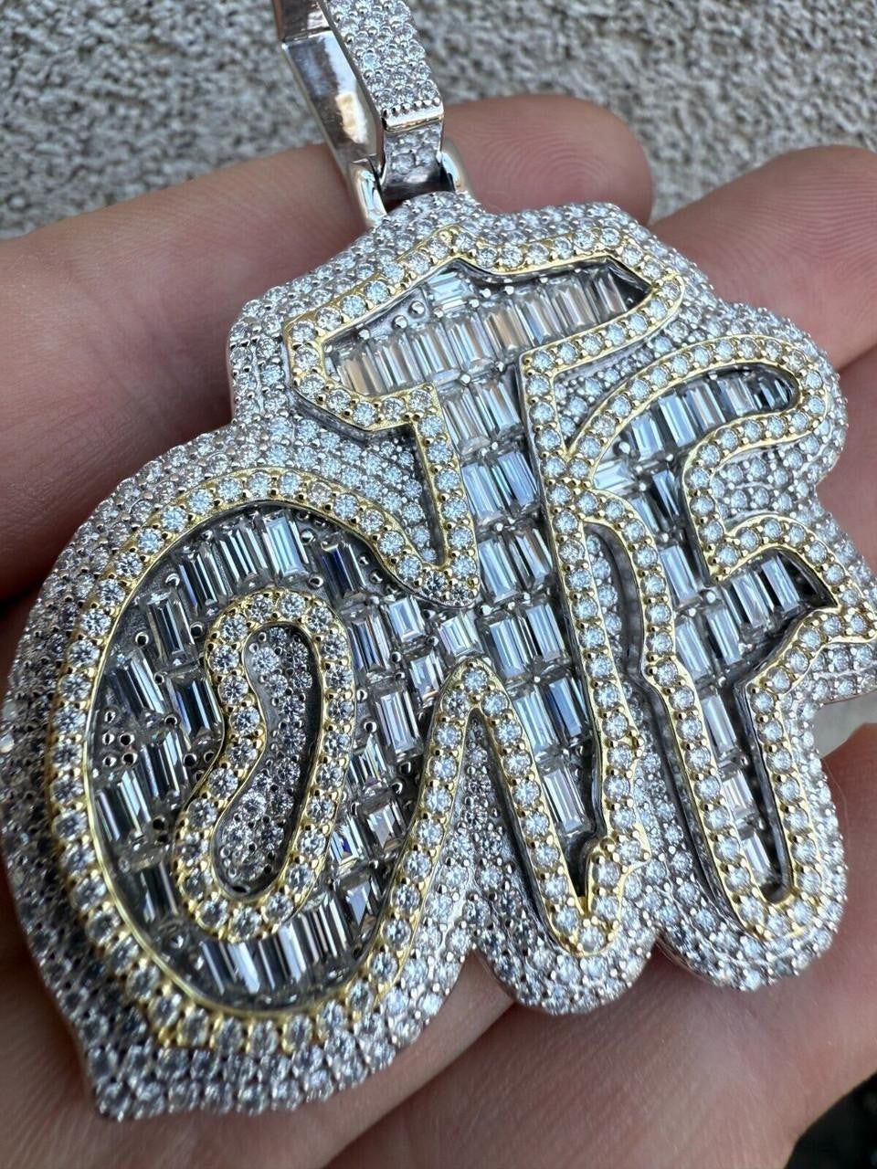 MOISSANITE OTF "Only The Family" Hip Hop Pendant - 14k Gold Vermeil Or 925 Silver - Large 2.75"