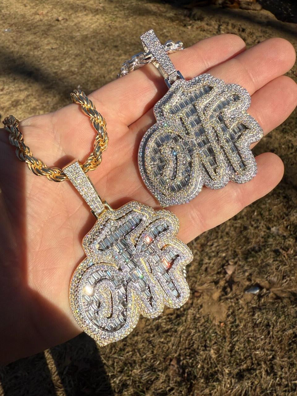 MOISSANITE OTF "Only The Family" Hip Hop Pendant - 14k Gold Vermeil Or 925 Silver - Large 2.75"