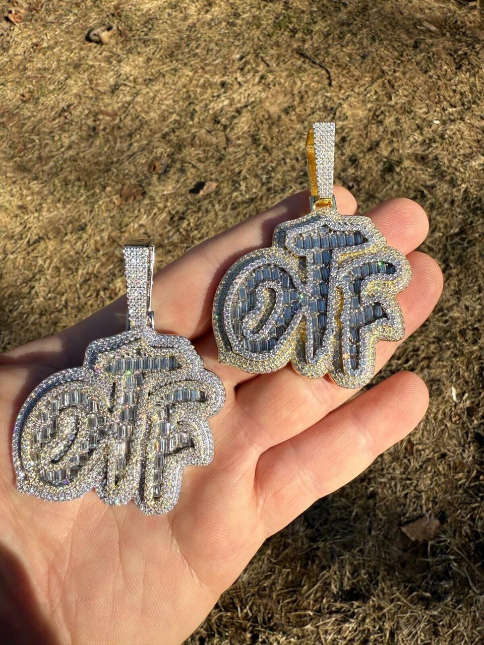 MOISSANITE OTF "Only The Family" Hip Hop Pendant - 14k Gold Vermeil Or 925 Silver - Large 2.75"
